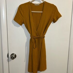 Zara Trafaluc Mustard Yellow Wrap Dress, Size Small